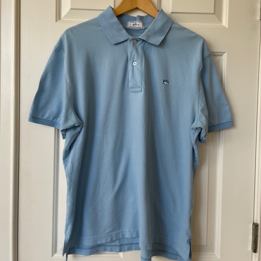 Men's southern tide light blue polo. EUC. Large